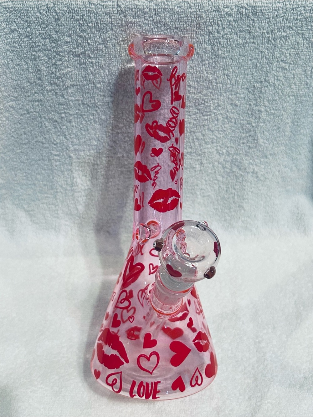 Glass Art Pink Heart & Kiss Beaker Water piece